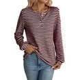 thumbnail image 1 of Women's Striped Knit Sweatshirts Casual Loose Long Sleeve Button Down Pullover Shirts Fall Lightweight Cozy Textured Sweatshirt, 1 of 5