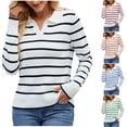 thumbnail image 1 of Women's Striped Lapel Long Sleeve Sweater Pullover Knit Top, Loose Fit Casual Warm Fashion, Fall Winter Holiday Gift | CSEONE,Orange XL, 1 of 7