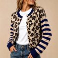 thumbnail image 1 of Women's Striped Leopard Print Button Down Long Sleeve Knitted Cardigan Sweaters (Navy S), 1 of 4