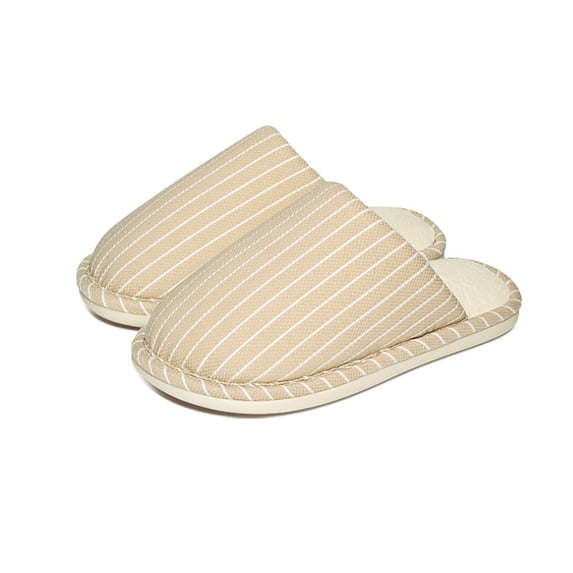 Women's Striped Linen Comfortable Antislip Cotton Slippers, Closed Toe Spa Slippers, Machine Washable