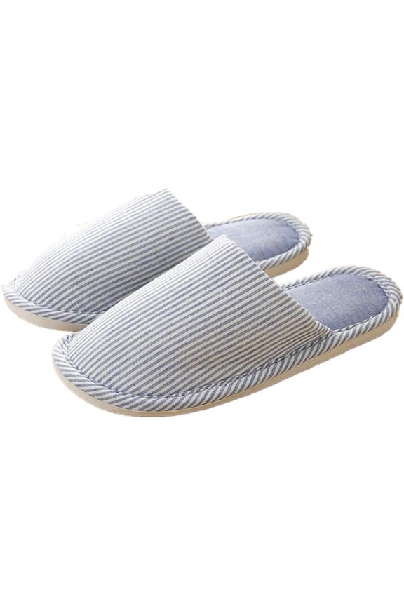 Women's Striped Linen Comfortable Antislip Cotton Slippers, Closed-Toe Spa Slippers, Machine Washable