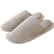 Womens Striped Linen Comfortable Antislip Cotton Slippers, Closed-Toe Spa Slippers, Machine Washable