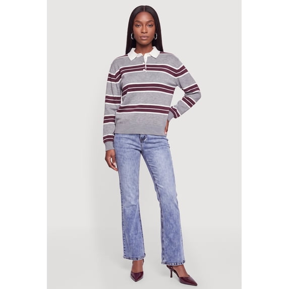 Women's Striped Long Sleeve Button Front Rugby Shirt