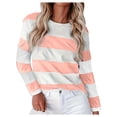 thumbnail image 1 of Women's Striped Long Sleeve Crew Neck T Shirts Casual Color Block Tee Tops Light Pink S, 1 of 5