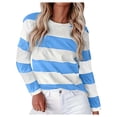 thumbnail image 1 of Women's Striped Long Sleeve Crew Neck T Shirts Fashion Color Block Tee Tops Blue L, 1 of 5