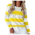 thumbnail image 1 of Women's Striped Long Sleeve Crew Neck T Shirts Fashion Color Block Tee Tops Yellow XL, 1 of 5