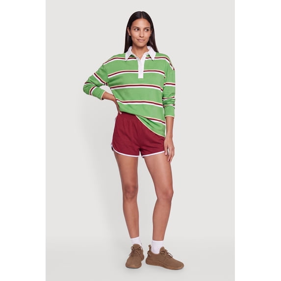 Women's Striped Long Sleeve Polo Top