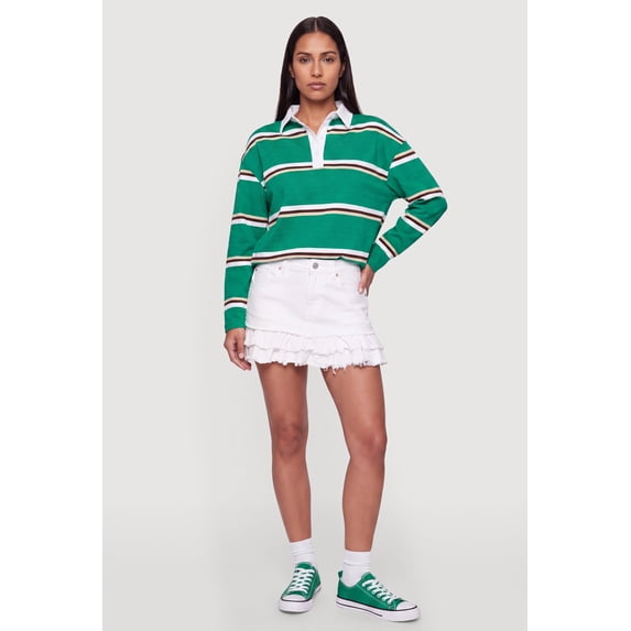 Women's Striped Long Sleeve Polo Top