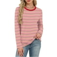 thumbnail image 1 of Women's Striped Long Sleeve Shirts 2025 New Color Block Pullover Top Loose Crewneck Basic Tees Shirts Casual Fashion Fall Outfits Tunics Tops, 1 of 6