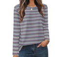 thumbnail image 1 of Women's Striped Long Sleeve Shirts 2026 Spring Fall Tops Fashion Color Block Top Clothing Loose Crewneck Tee Blouses, 1 of 7