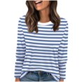 thumbnail image 1 of Women's Striped Long Sleeve Shirts 2026 Spring Fall Tops Fashion Color Block Top Clothing Loose Crewneck Tee Blouses, 1 of 6
