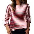 thumbnail image 1 of Women's Striped Long Sleeve Shirts Casual Loose Fit Tops Comfy Blouse Crew Neck Basic T Shirts, 1 of 6
