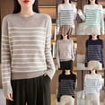 thumbnail image 1 of Women's Striped Long Sleeve Sweater Tops Blouses Crewneck Loose Fit Casual Work Office Vacation Outfits Fashion Essential Gift for Women | CSEONE,White XL, 1 of 8