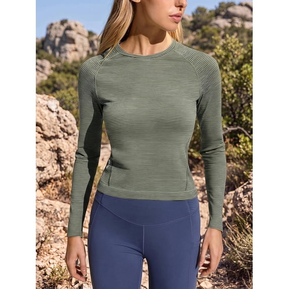 Women's Striped Long Sleeve T-Shirt, Fitted Casual Crew Neck Top for Everyday Wear and Layering