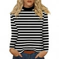 thumbnail image 1 of Women's Striped Long Sleeve T-Shirts Casual Crewneck Soft Stretchy Top Classic Fit for Daily Wear Lightweight Comfort Outfits ,Black L, 1 of 5