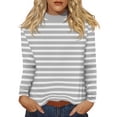 thumbnail image 1 of Women's Striped Long Sleeve T-Shirts Casual Crewneck Soft Stretchy Top Classic Fit for Daily Wear Lightweight Comfort Outfits ,Light Gray 2XL, 1 of 5