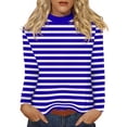 thumbnail image 1 of Women's Striped Long Sleeve T-Shirts Casual Crewneck Soft Stretchy Top Classic Fit for Daily Wear Lightweight Comfort Outfits ,Purple XL, 1 of 5