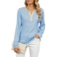 thumbnail image 1 of New Women's Striped Long Sleeve T Shirts Casual V Neck Color Block Loose Fit Basic Tee Tops, 1 of 1