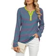 thumbnail image 1 of New Women's Striped Long Sleeve T Shirts Casual V Neck Color Block Loose Fit Basic Tee Tops, 1 of 1