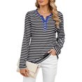 thumbnail image 1 of New Women's Striped Long Sleeve T Shirts Casual V Neck Color Block Loose Fit Basic Tee Tops, 1 of 1