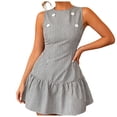 thumbnail image 1 of Women's Striped Mini Dress Sleeveless Crewneck Button Ruffle Hem Tank Dresses Summer Dressy Casual Sundress, 1 of 7