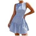 thumbnail image 1 of Women's Striped Mini Dress Sleeveless Crewneck Button Ruffle Hem Tank Dresses Summer Dressy Casual Sundress, 1 of 9