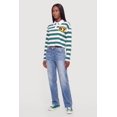 thumbnail image 1 of Women's Striped NY Patch Long Sleeve Crop Polo Top, 1 of 4
