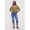 thumbnail image 1 of Women's Striped NY Patch Long Sleeve Crop Polo Top, 1 of 4