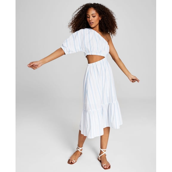 Women's Striped One-Shoulder Cutout Cotton Dress Croquis Stripe M