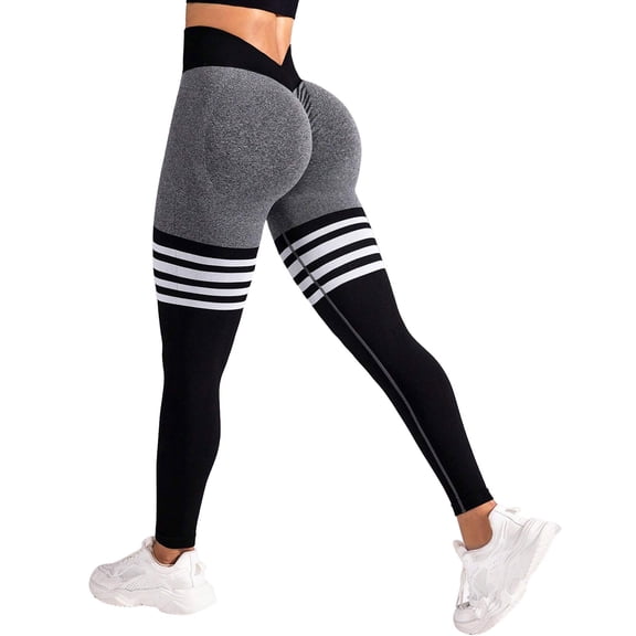 Women's Striped Outdoor Sports Leggings High Waisted And Lifting Yoga Clothes Quick Drying Running Sports And Fitness Pants(L, Grey)