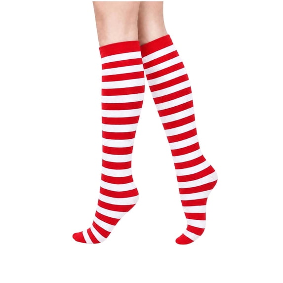 Women's Striped Over the Knee Socks Christmas Party High Tube Socks Fun Cosplay Knee High Socks Free Size