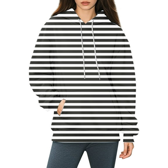 Women's Striped Oversized Hoodie with Drawstring Hood and Kangaroo Pocket, Long Sleeve Pullover Sweatshirt for Fall Winter Season, Casual Streetwear, Gym Workouts and Daily Comfort Wear BK1 S