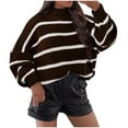 thumbnail image 1 of Women's Striped Oversized Sweater Crew Neck Knit Casual Long Sleeve Pullover Top for Fall & Winter Brown M, 1 of 7