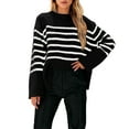 thumbnail image 1 of Women's Striped Oversized Sweater Crewneck Side Split Long Sleeve Pullover (Black, S), 1 of 4