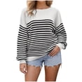 thumbnail image 1 of Women's Striped Oversized Sweater Long Sleeve Color Block Knitted Pullover Fall Comfy Loose Crew Neck Sweaters, 1 of 6