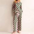 thumbnail image 1 of Women's Striped Pajama Set Long Sleeve Lapel Jacket Pants Casual Soft Comfortable Loungewear Home Sleep Minimalist Fashion Two-Piece Outfit Army Green L, 1 of 7