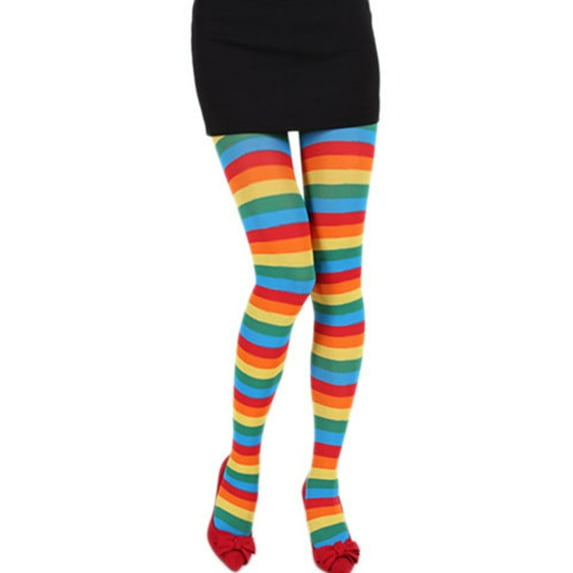 Women's Striped Pantyhose High Waist Tights Slim Fit Leggings Base Socks, Girl Slim Club Clown Stockings