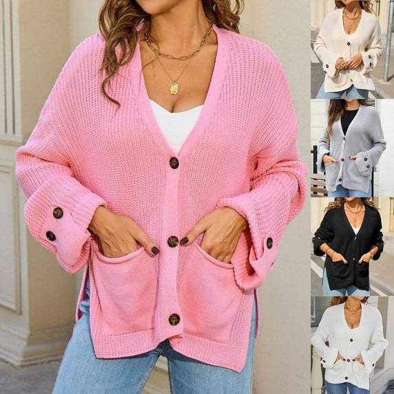 Women's Striped Patchwork Cardigan Sweater Top Button Front Long Sleeve Casual Loose Fit Solid Color for Daily Wear Business Office Outfits Fashion Essential Gift | Sopatenor,White XL