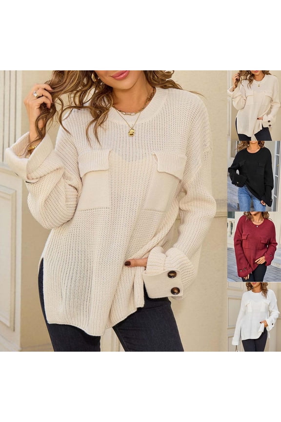 Women's Striped Patchwork Knitted Sweater Pullover Long Sleeve Round Neck Loose Fit Warm Winter Casual Fashion Sweater for Women | CSEONE,Black XL