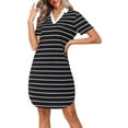 thumbnail image 1 of Women's Striped Polo Shirt Dress Casual V-Neck Short Sleeve Summer Tunic Mini Dresses, 1 of 7