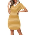 thumbnail image 1 of Women's Striped Polo Shirt Dress Casual V-Neck Short Sleeve Summer Tunic Mini Dresses, 1 of 7