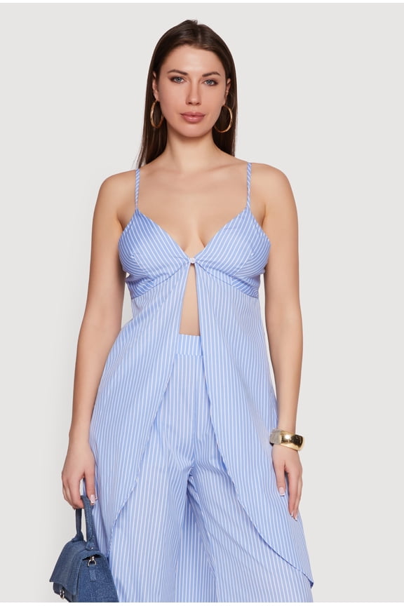 Women's Striped Poplin One Button Flyaway Maxi Cami Top