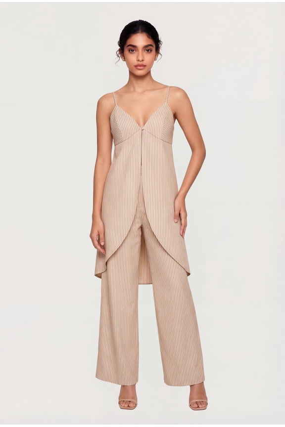 Women's Striped Poplin Pull On Wide Leg Pants