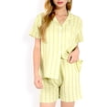 thumbnail image 1 of Women's Striped Print 2-Piece Pajama Set with Short Sleeve Button-Up Top and Relaxed Fit Shorts - Medium, Green, 1 of 6