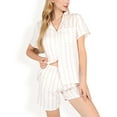 thumbnail image 1 of Women's Striped Print 2-Piece Pajama Set with Short Sleeve Button-Up Top and Relaxed Fit Shorts - Small, Pink, 1 of 6