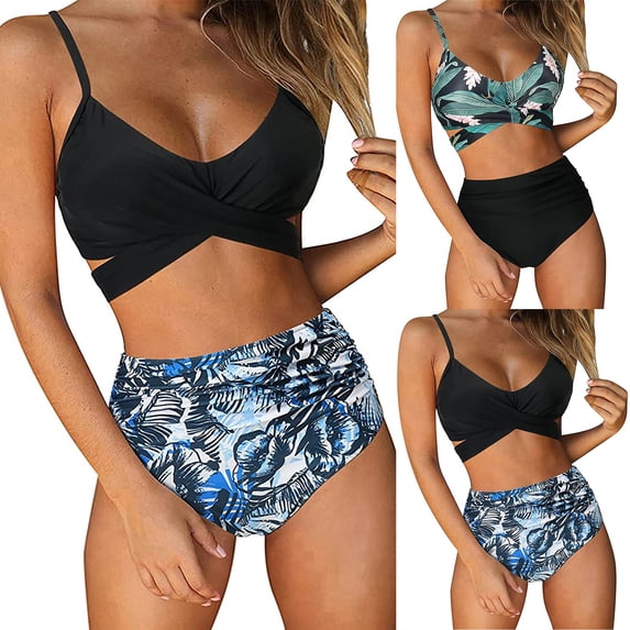 Women's Striped Print Bikini Set Push Up Padded Two Piece Sexy Swimsuit Beachwear for Summer Vacation Pool Party,Green,XL