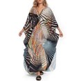thumbnail image 1 of Women's Striped Print Kaftan Dress Woven V-Neck moomoo House Wear Batwing Sleeve Loose Beach Robe Moroccan Caftan Tunic, 1 of 11