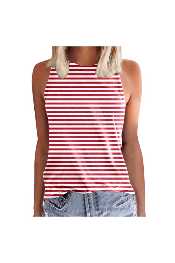 Women's Striped Print Tank Top Scoop Neck Sleeveless Summer Camisole Casual Horizontal Stripe Vest Daily Wear Cami Shirt