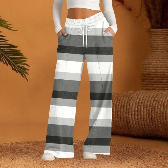 Women's Striped Print Wide Leg Pants, Casual Comfortable Lounge Trousers for Spring and Autumn, Soft Breathable Leisure Pants with Fashionable Pattern, All Season Versatile Bottoms for Daily Wear