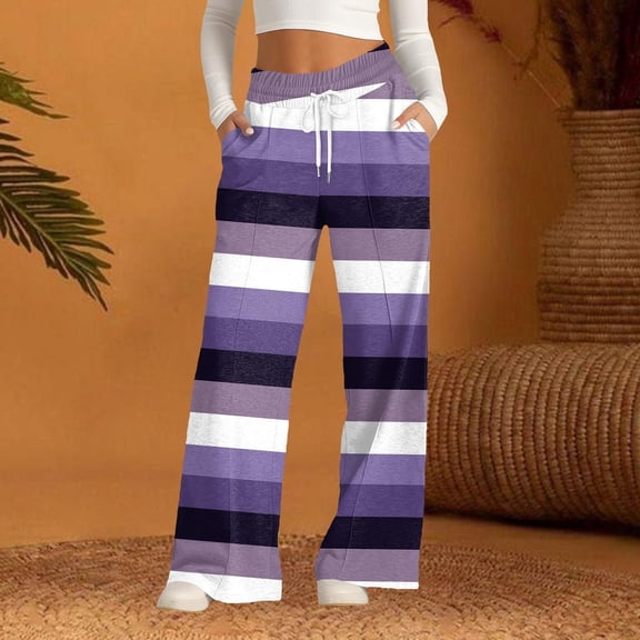 Women's Striped Print Wide Leg Pants, Casual Comfortable Lounge Trousers for Spring and Autumn, Soft Breathable Leisure Pants with Fashionable Pattern, All Season Versatile Bottoms for Daily Wear